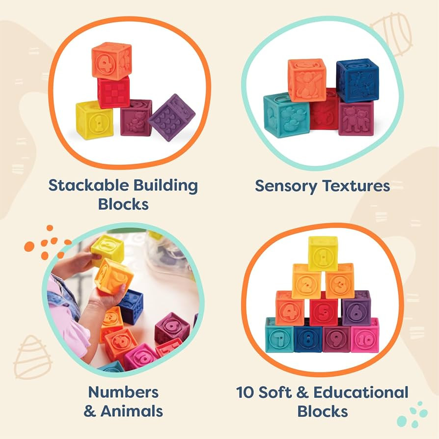 B. toys – Baby Blocks – Stacking & Building Toys For Babies – 10 Soft & Educational Blocks-... | Amazon (US)