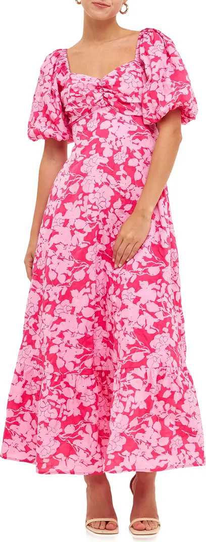 Floral Puff Sleeve Tie Back Maxi Dress | Nordstrom