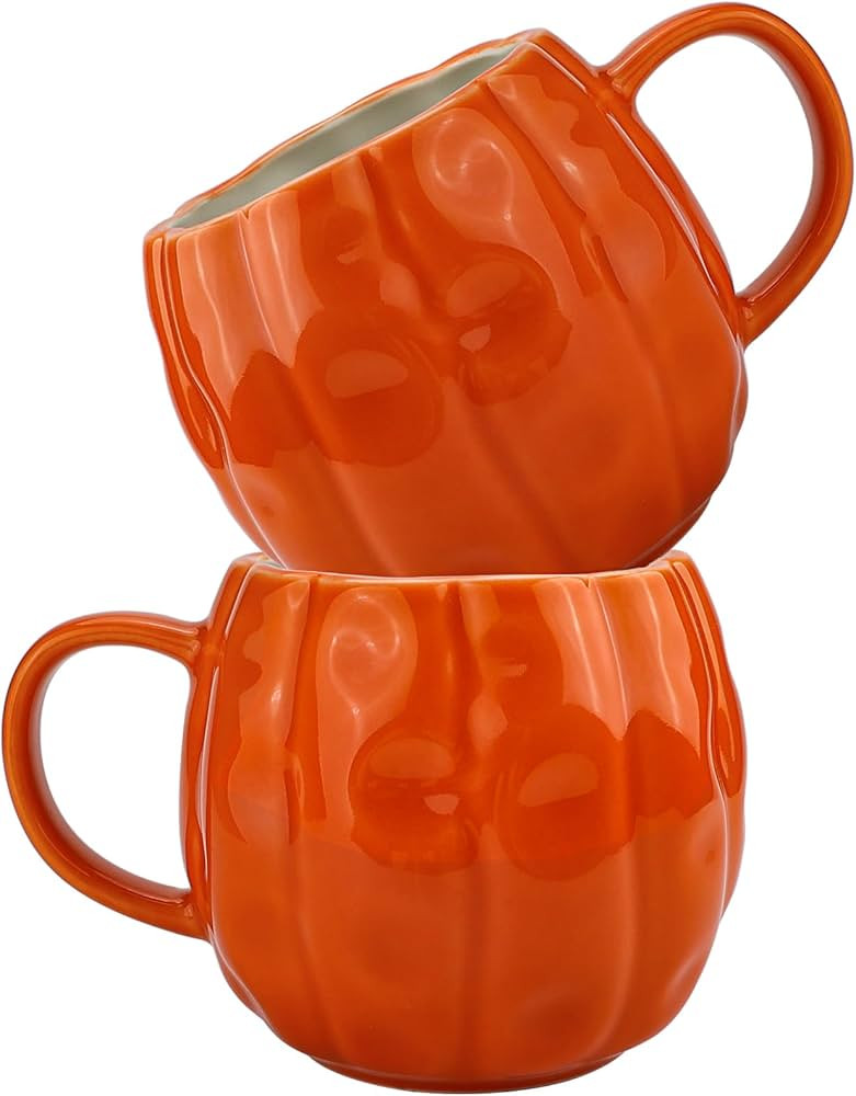 2pcs Pumpkin Mugs - 17 oz Large Fall Coffee Mugs - Ceramic Pumpkin Mugs for Cappuccino Coffee Lat... | Amazon (US)