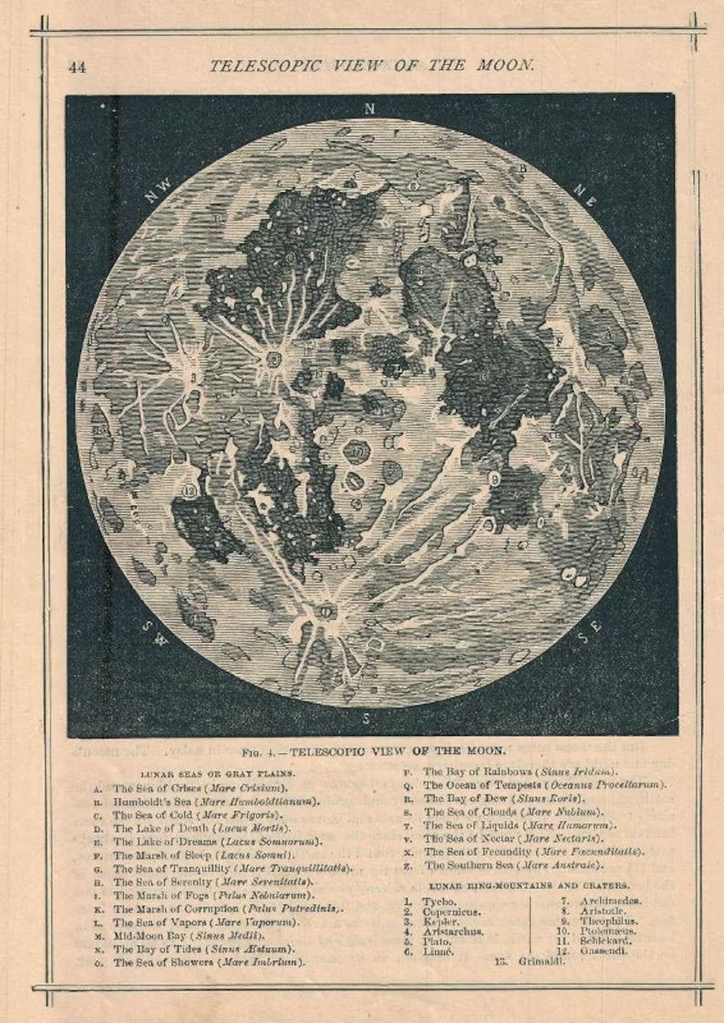 1886 Map of the Moon  Printable Moon Map  Downloadable Map | Etsy | Etsy (US)