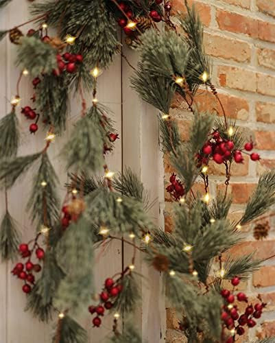 2PCS Christmas Garland with Led String Lights, MISSPIN 6FT Smokey Pine Garland with Red Berries f... | Amazon (US)