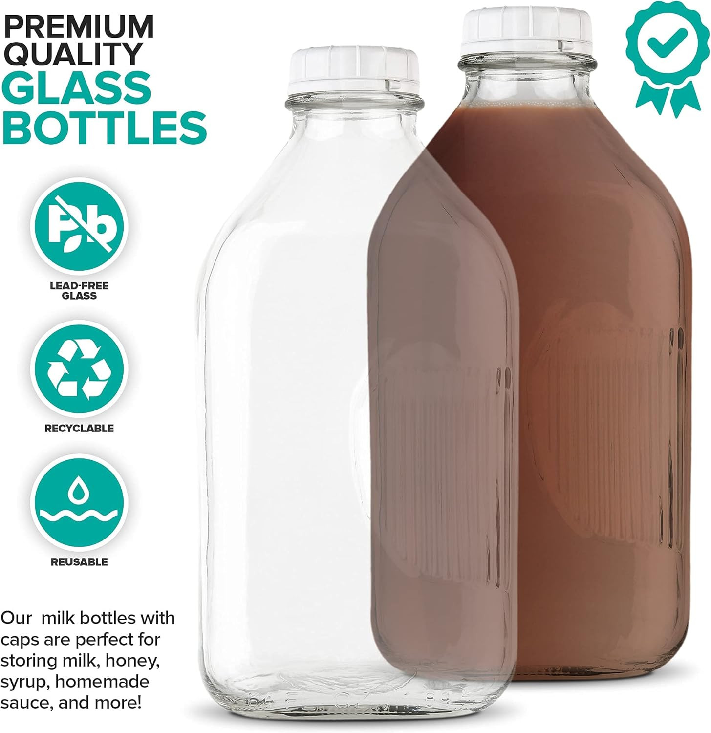 Stock Your Home 64-Oz Glass Milk Jugs with Caps (2 Pack) - 64 Ounce Food Grade Glass Bottles - Di... | Amazon (US)
