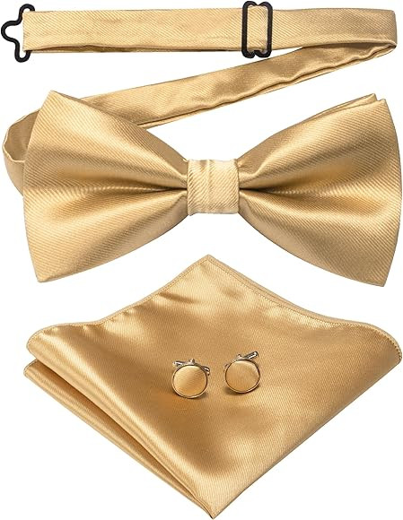 Mens Solid Color Pre-tied Bow Tie and Pocket Square Cufflink Set | Amazon (US)