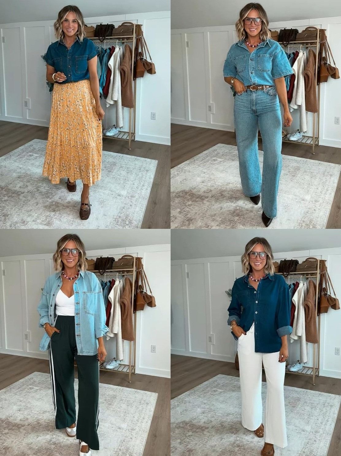 Four denim tops, SO many ways to wear them 🤎 Denim is definitely earning a permanent spot in the fall rotation!  I’m 5’6 141lbs size small tops, size 29 jeans, size M pants, size S skirt, shoes all run true to size  

 #LTKgrwm #LTKmomlife #LTKSeasonal