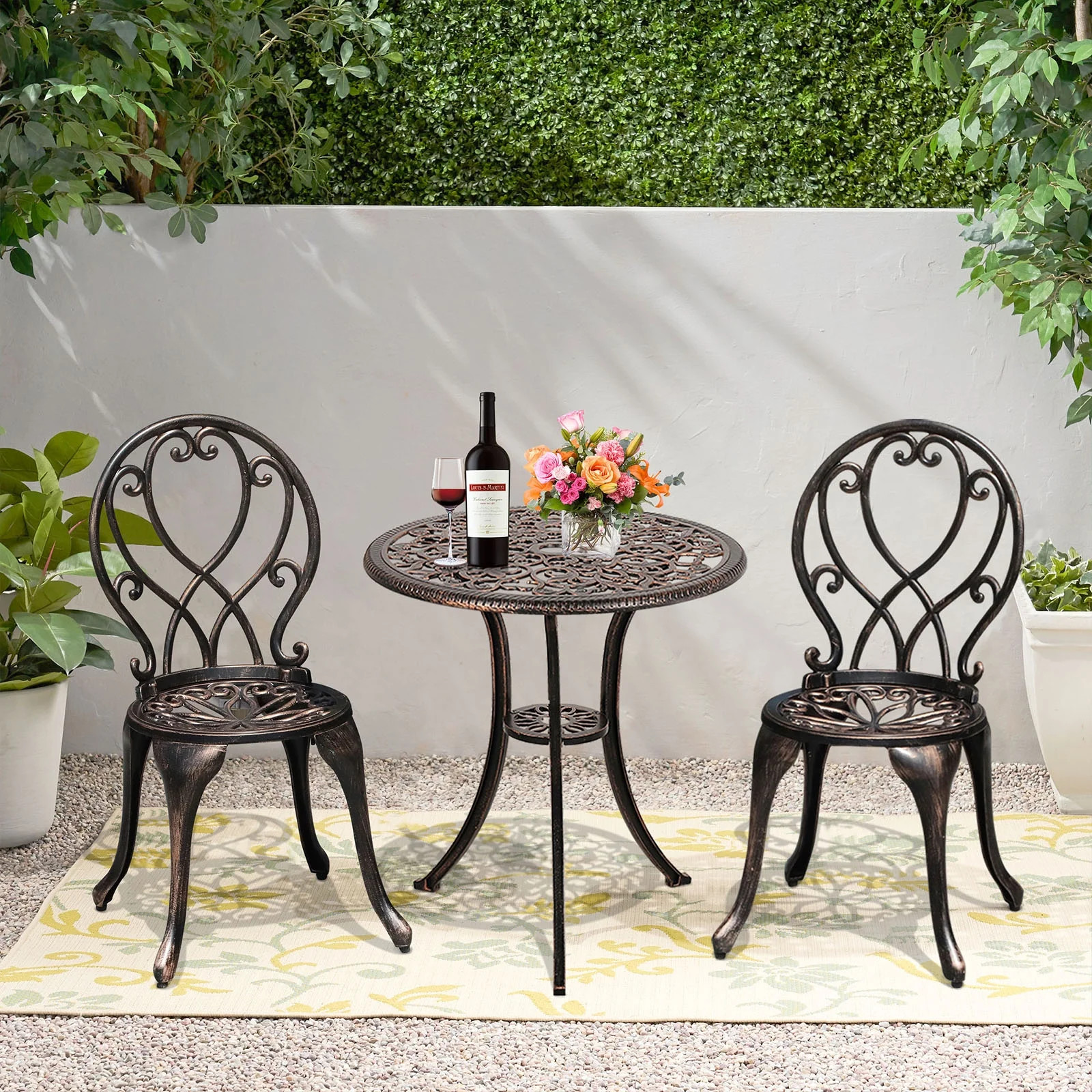 COBANA 3-Piece Outdoor Bistro Set, All Weather Cast Aluminum Patio Dinning Retro Table and Chairs... | Walmart (US)