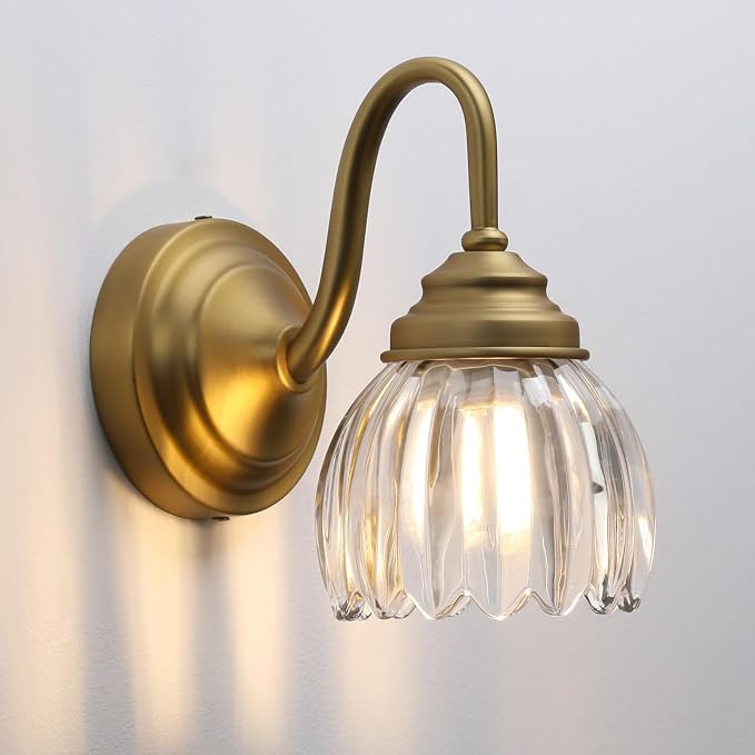 Phansthy Vintage Brass Boho Wall Sconces, Hardwired Wall Lights with Tulip Glass Lampshade, Brass... | Amazon (CA)