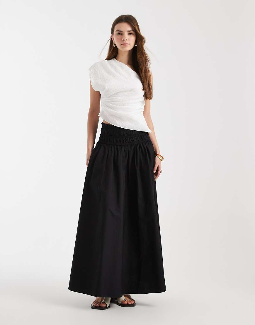 ASOS DESIGN shirred waist detail maxi skirt in black | ASOS (Global)
