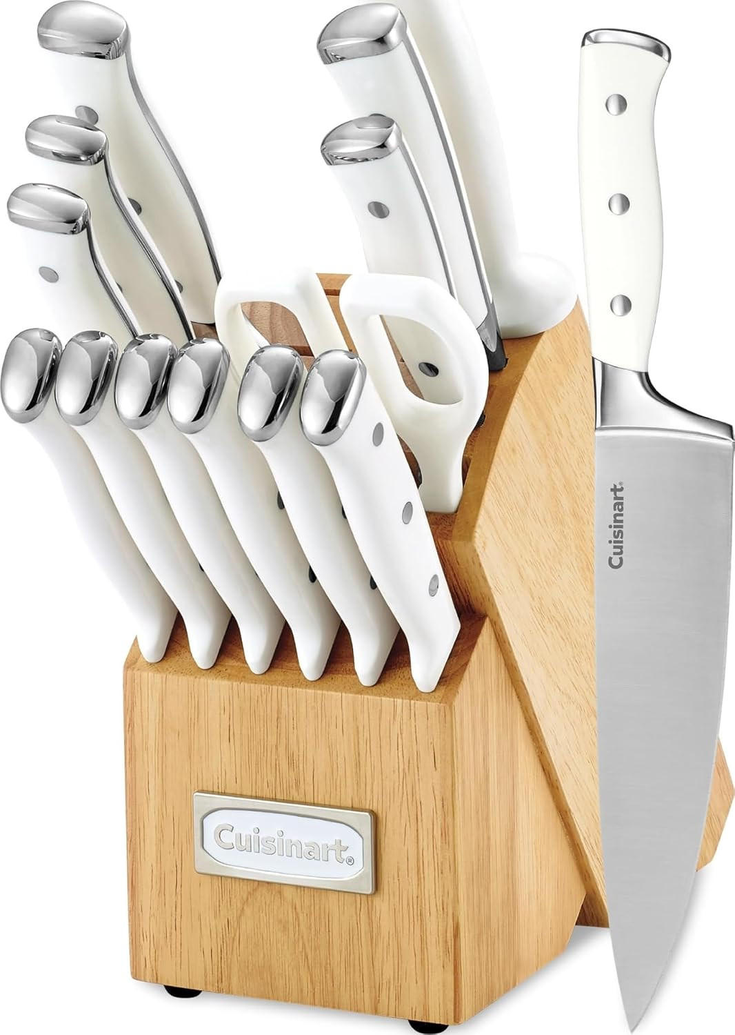 Cuisinart 15-Piece Knife Set with Block, High Carbon Stainless Steel, Forged Triple Rivet, White, C77WTR-15P | Amazon (US)