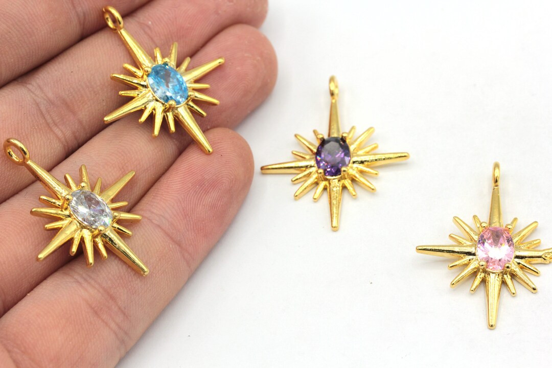 26x32mm 24k Shiny Gold North Star Charm, CZ Micro Pave North Star Charm, Winter Charm, Zirconia C... | Etsy (US)