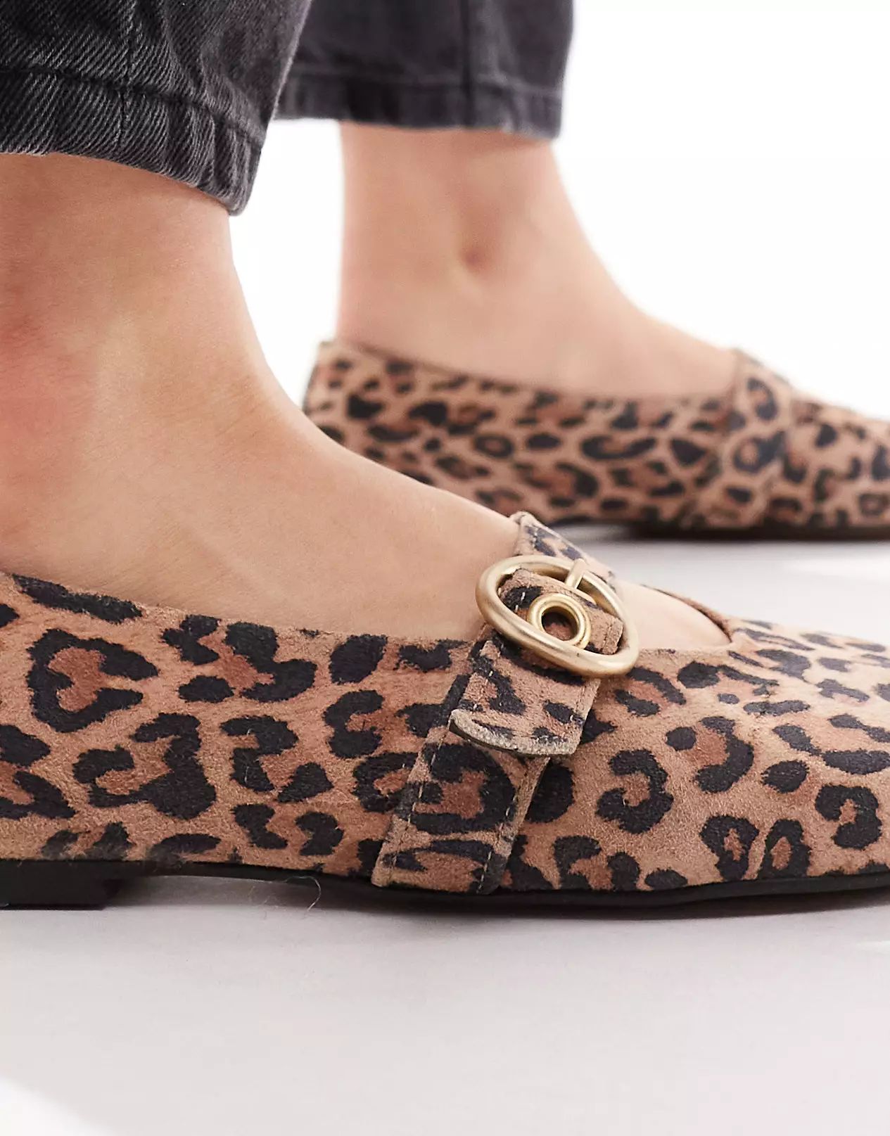 ASOS DESIGN Lavish Premium Leather Mary jane ballet in leopard | ASOS (Global)