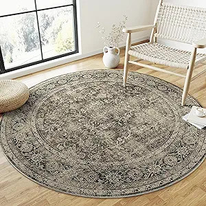 Brown Round Area Rug 8ft Entryway Rug 8x8 Large Circle Vintage Rug Indoor Kitchen Washable Door M... | Amazon (US)