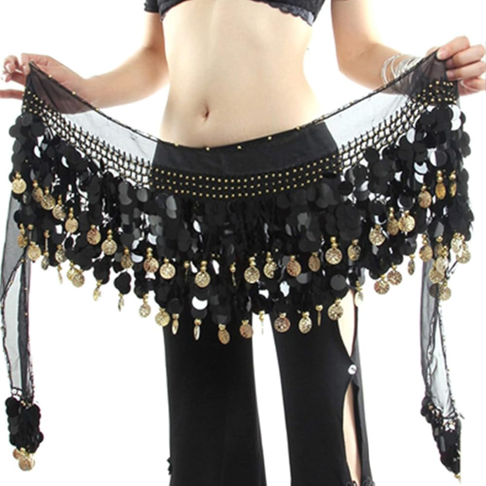 Belly Dance Hip Scarf, Sweet Belly Dance Skirt Wrap Performance Bling Sequins Coins, Belly Dance ... | Amazon (US)