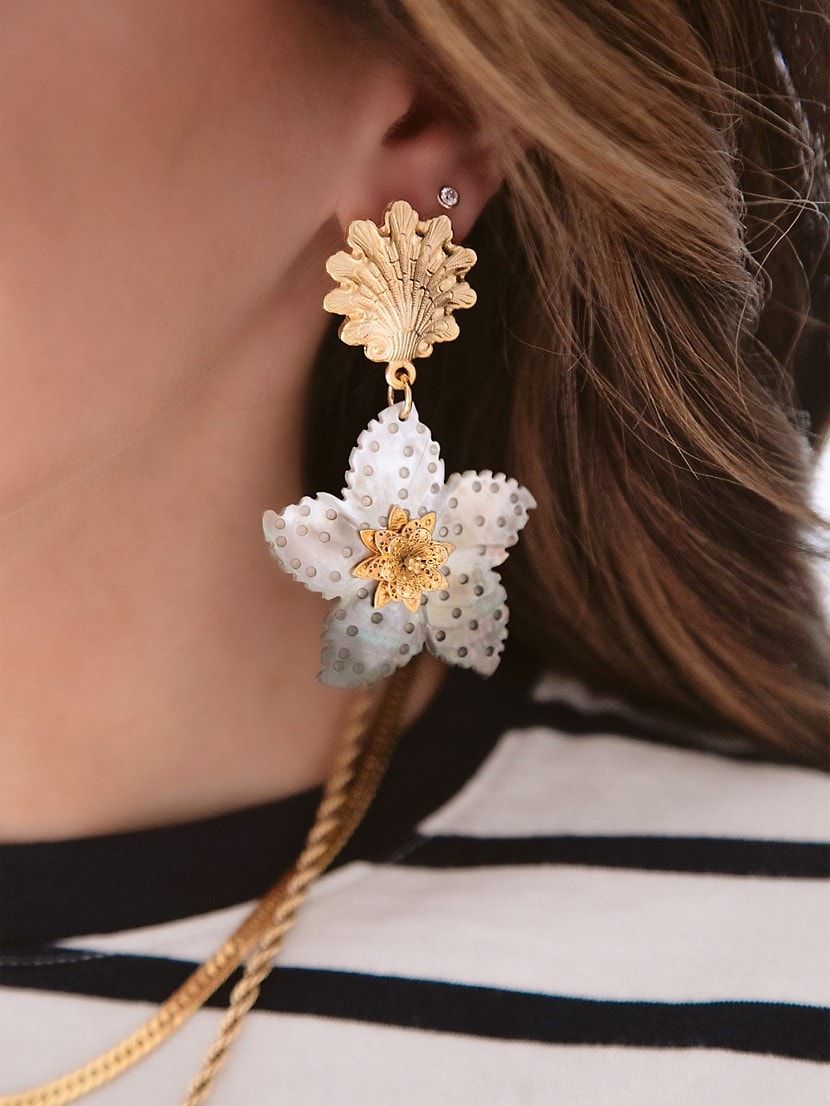 Portia 24K Gold-Plated & Black Lip Shell Drop Earrings | Saks Fifth Avenue