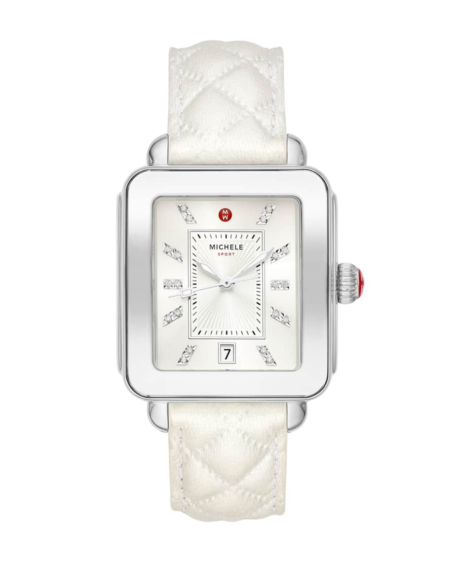 Deco Sport Stainless Steel Leather Watch, White | Neiman Marcus
