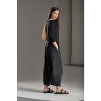 Black Cropped Linen Pants/ Extravagant Drop Crotch Loose Trousers/ Harem Pants By Aryasense/Pllcr20Bl | Etsy (US)