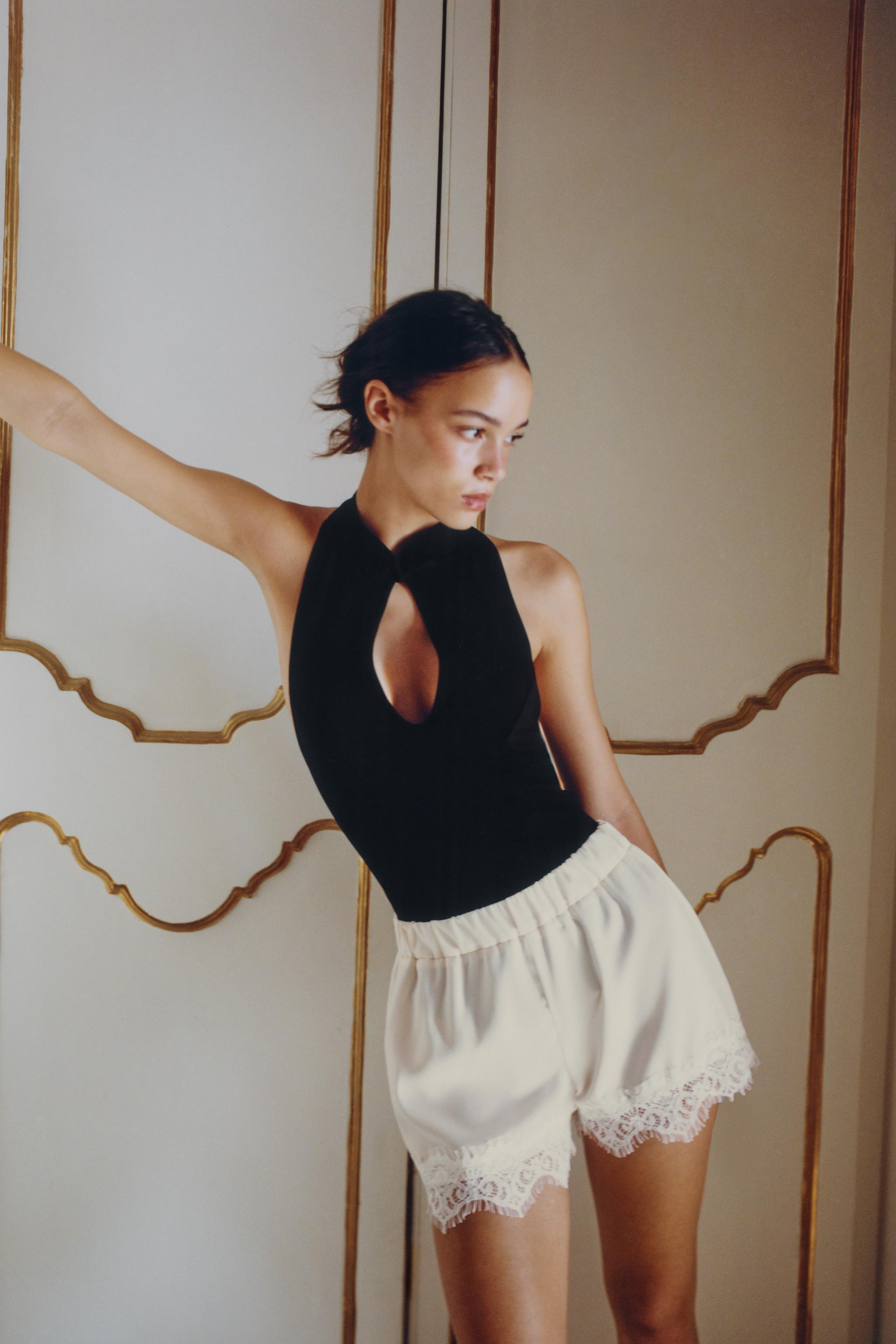SATIN SHORTS WITH LACE TRIM | Zara UK
