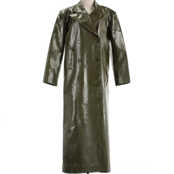 Ronny Kobo NWT Roxton Faux Croc Leather Trench Coat Size S in Dark Olive Green | Poshmark