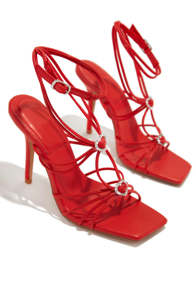 Miss Lola | Lovestruck Red Embellished Strappy High Heels | MISS LOLA