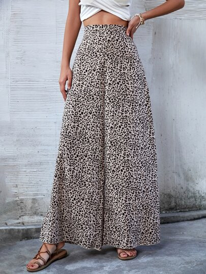 SHEIN Clasi Leopard Print High Waist Wide Leg Pants | SHEIN