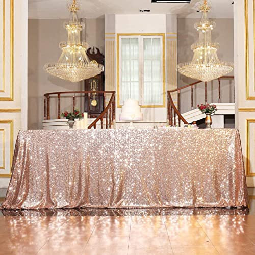 PartyDelight Sequin Tablecloth Rectangular 60"x120" Rose Gold Table Cloth | Amazon (US)