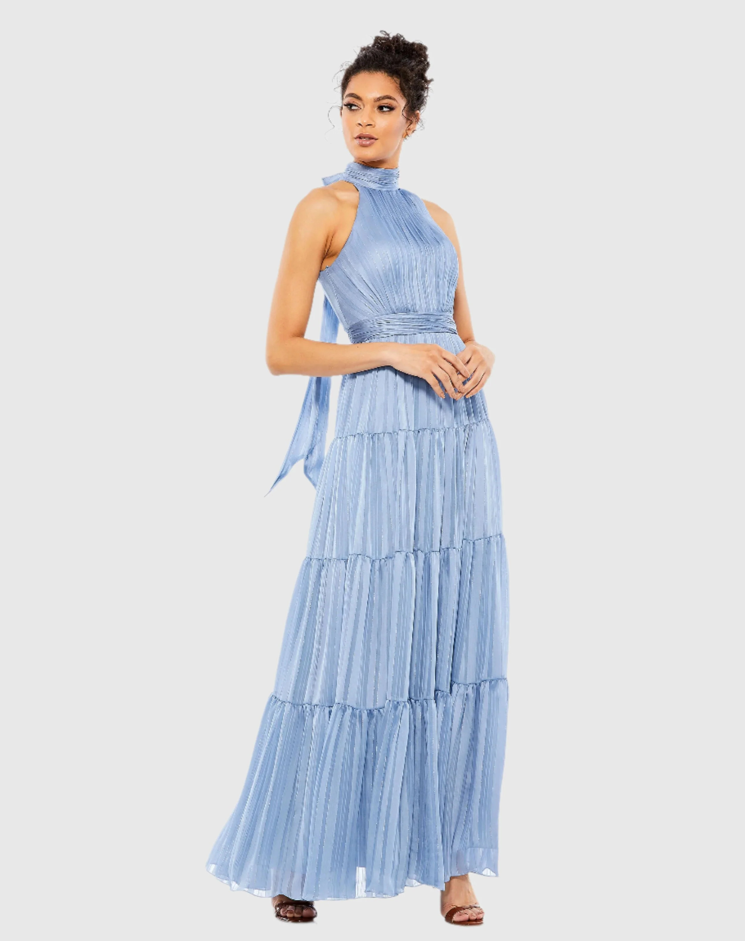 Tie Neck Tiered Halter Gown | Mac Duggal