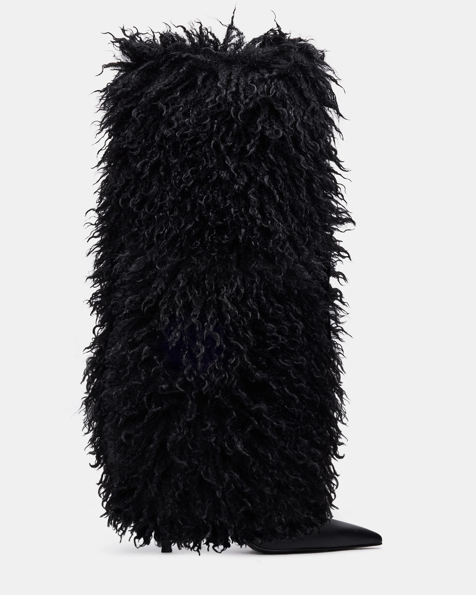 ICON Black Pointed-Toe Faux Fur Knee-High Stiletto Heel Women's Boot | Steve Madden (US)