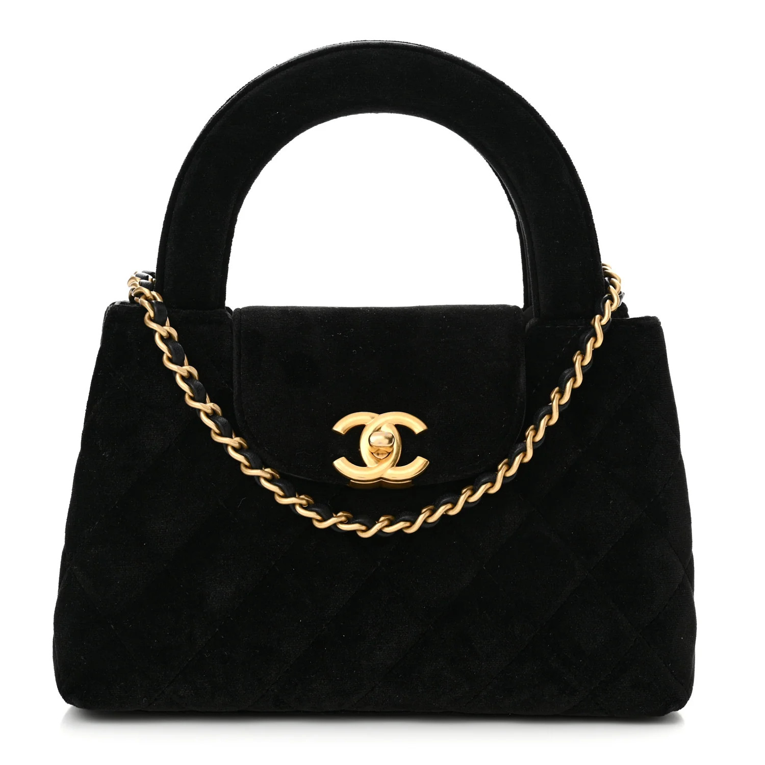 Velvet Quilted Nano Kelly Shopper Black | FASHIONPHILE (US)