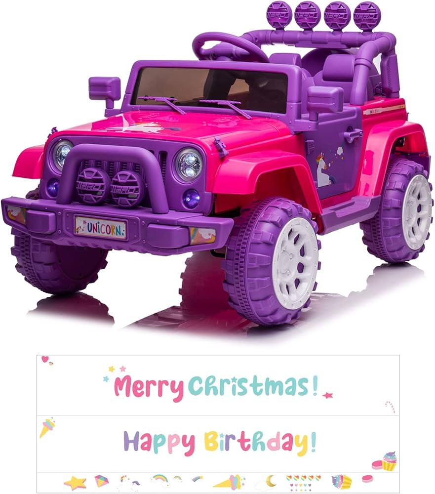 12V Kids Electric Car Unicorn Ride On Car with Remote Control, DIY Stickers, 2 Motors, LED Lights... | Amazon (US)