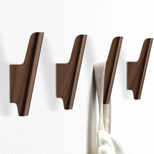 Wood Wall Hooks 4 Pack Coat Hooks Wall Mount Walnut Wooden Hooks for Hanging Hat, Bag, Backpack, ... | Amazon (US)