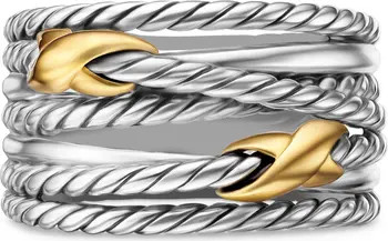 Double X Crossover Ring in Sterling Silver with 18K Yellow Gold, 13mm | Nordstrom