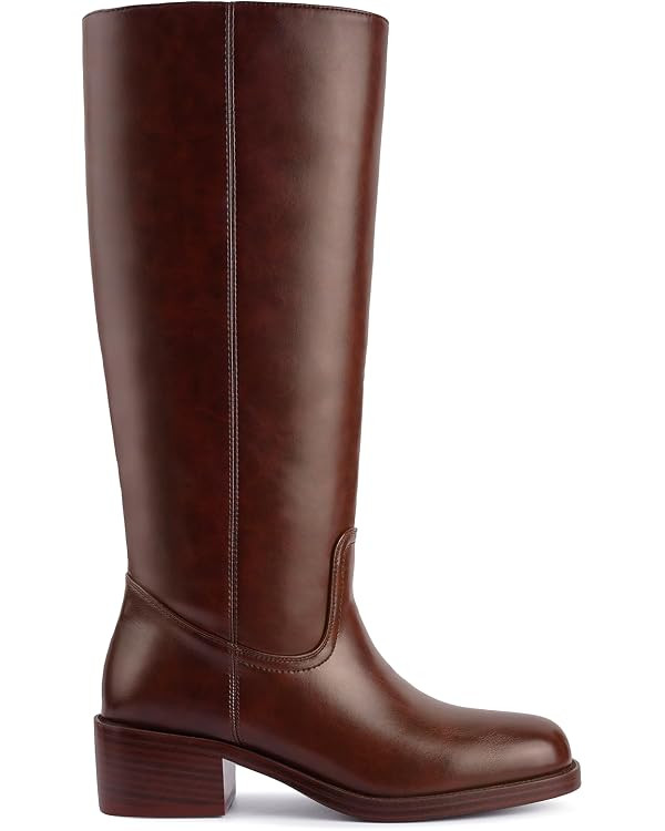 Women's Banana Knee High Boots Square Toe Chunky Block Heel Comfortable Low Heel Pull on Wide Cal... | Amazon (US)