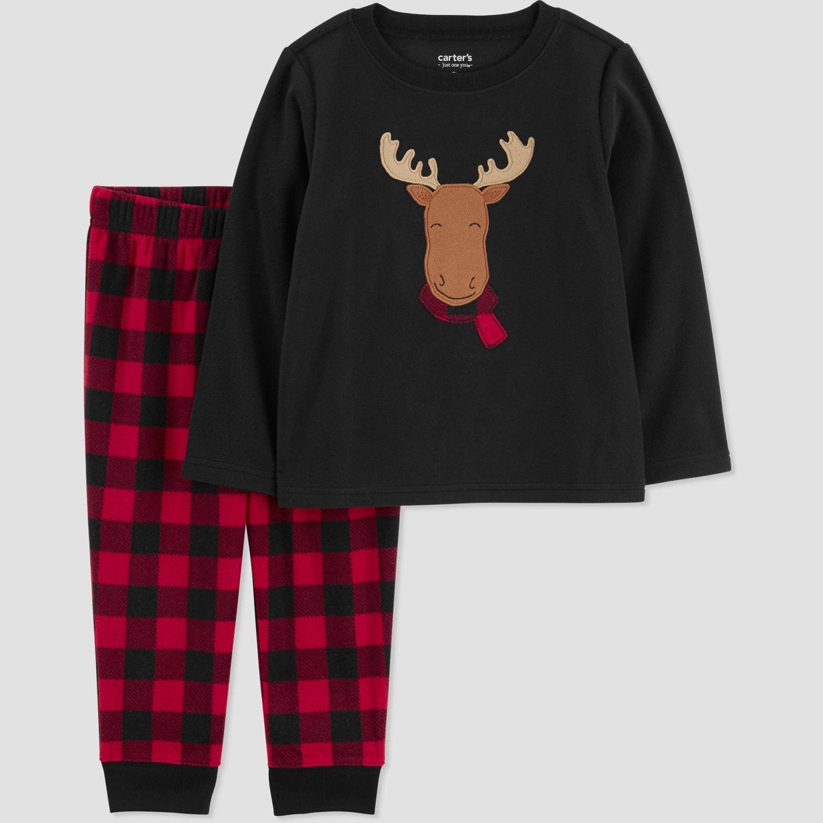 Carter's Just One You® Toddler Boys' Buffalo Check Reindeer Fleece Pajama Set - Red/Black 12M | Target