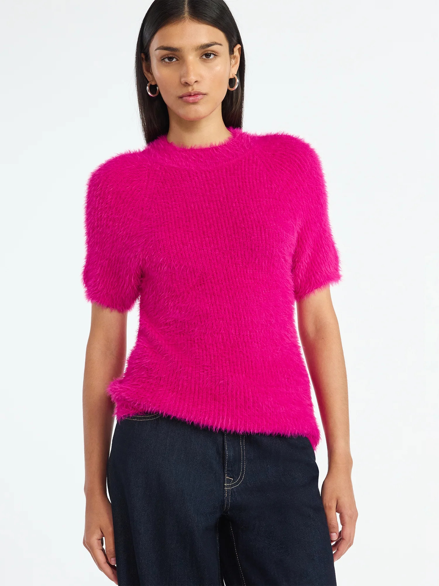 Scoop Women’s Fuzzy Sweater Top with Short Sleeves, Lightweight, Sizes XS-XXL | Walmart (US)