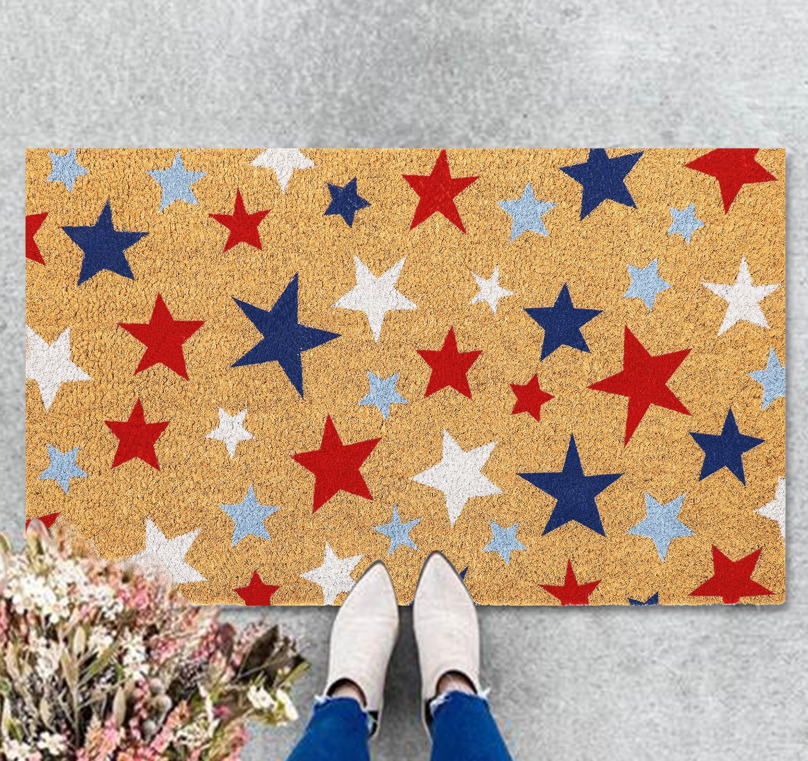 JarThenaAMCS Patriotic Natural Coir Door Mat 4th of July Red Blue White Star Doormat Non-Slip Ent... | Amazon (US)