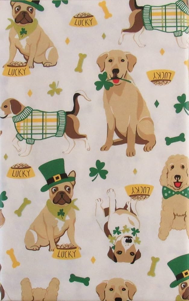 Mainstream St. Patrick's Day Lucky Dogs with Bones and Shamrocks Vinyl Flannel Back Tablecloth (6... | Amazon (US)