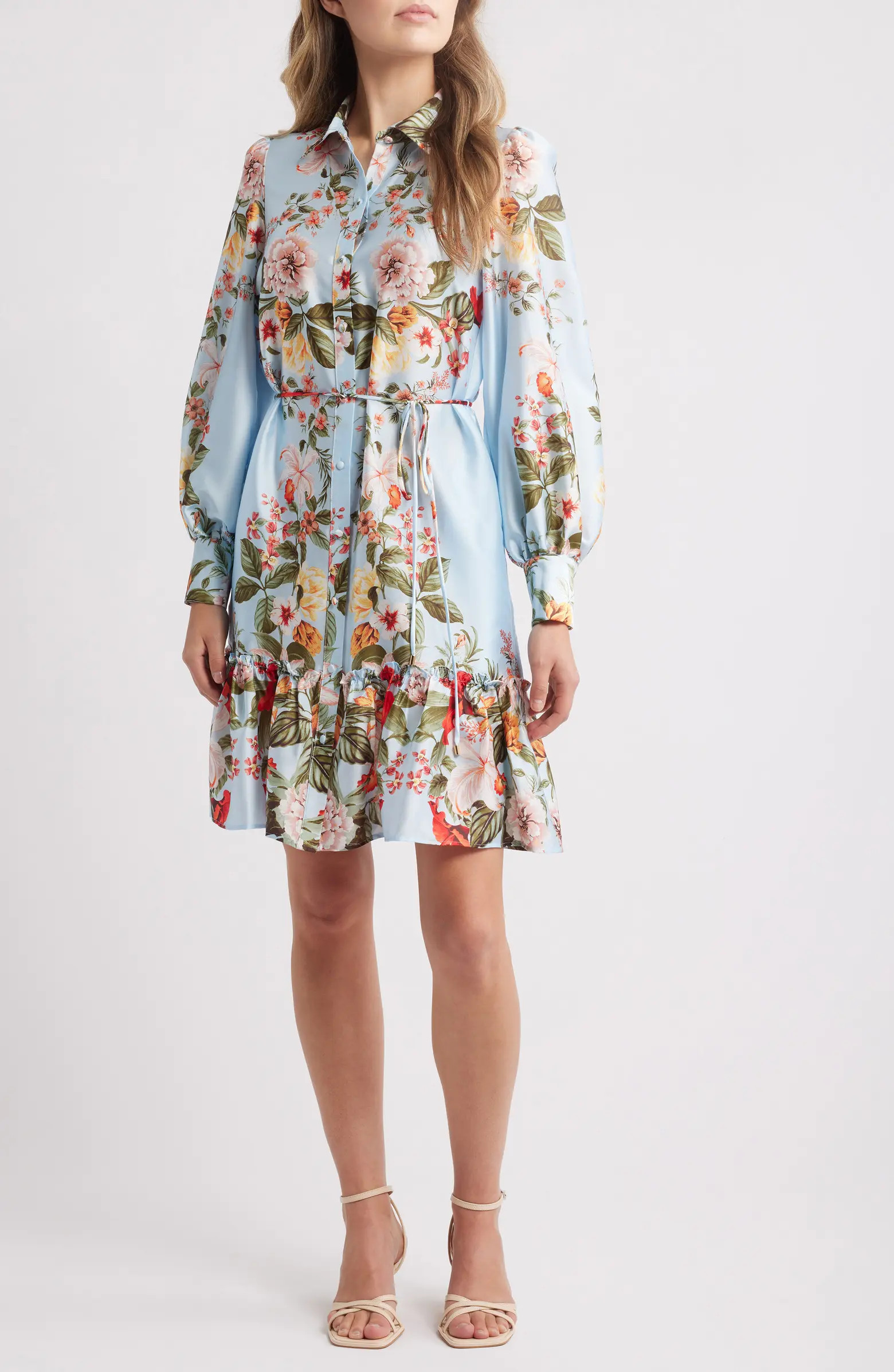 Floral Long Sleeve Satin Shirtdress | Nordstrom