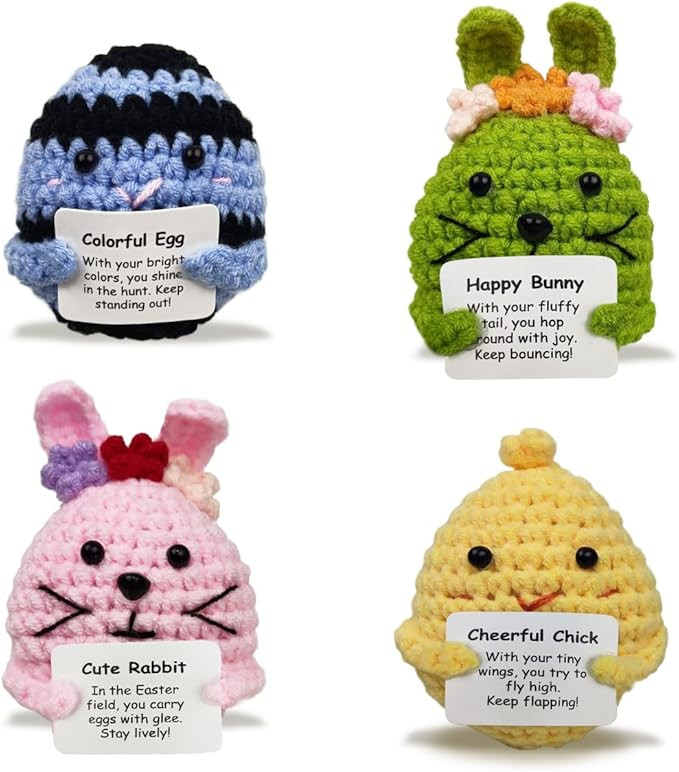 4 Pack Knitted Wool Easter Toys with Positive Card for Easter Basket Stuffers Gifts | Amazon (US)
