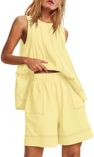 Nirovien Womens Short Sets 2 Piece Vacation Outfits Sleeveless Tank Top and Shorts Matching Set w... | Amazon (US)