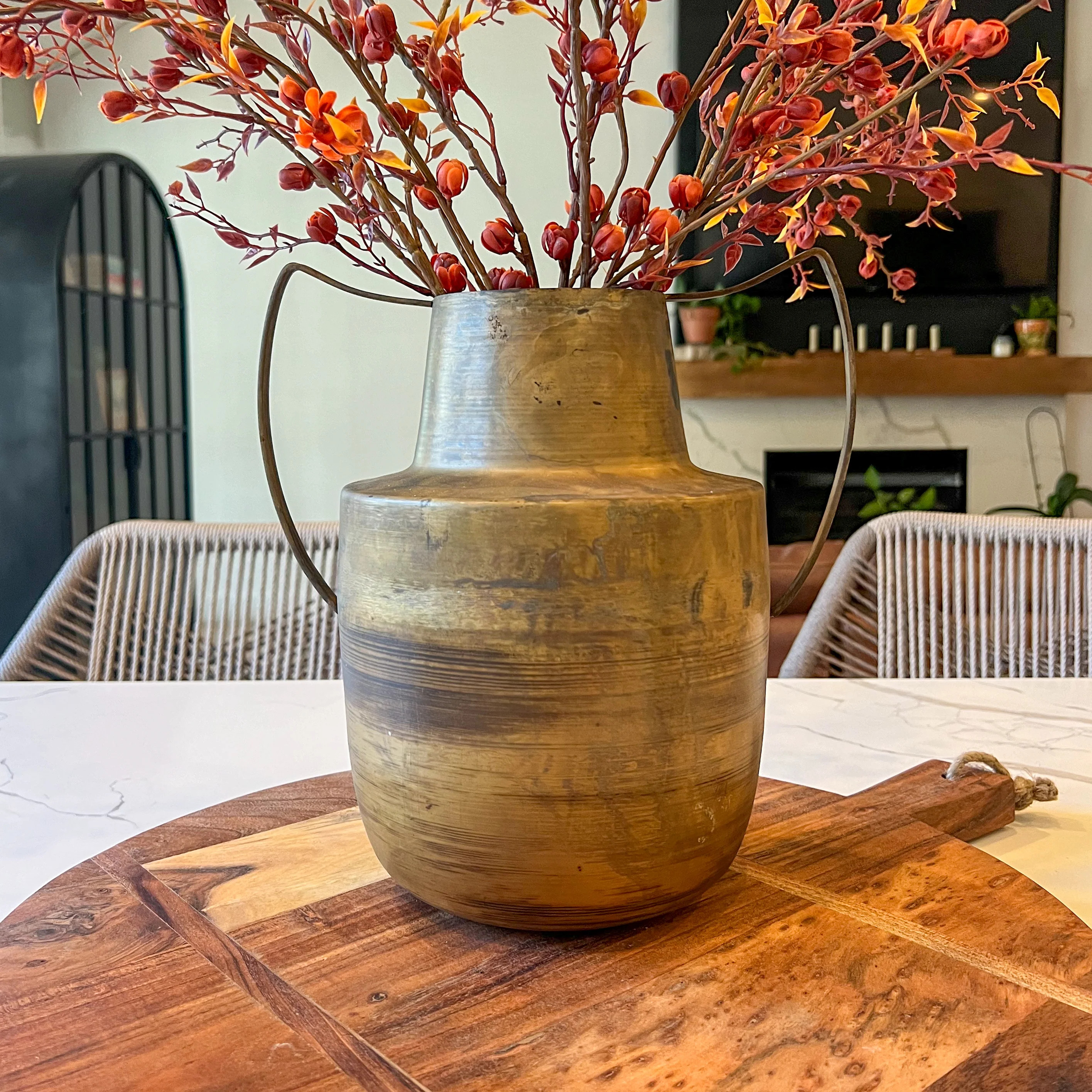 Handled Brass Metal Vase | MJHome