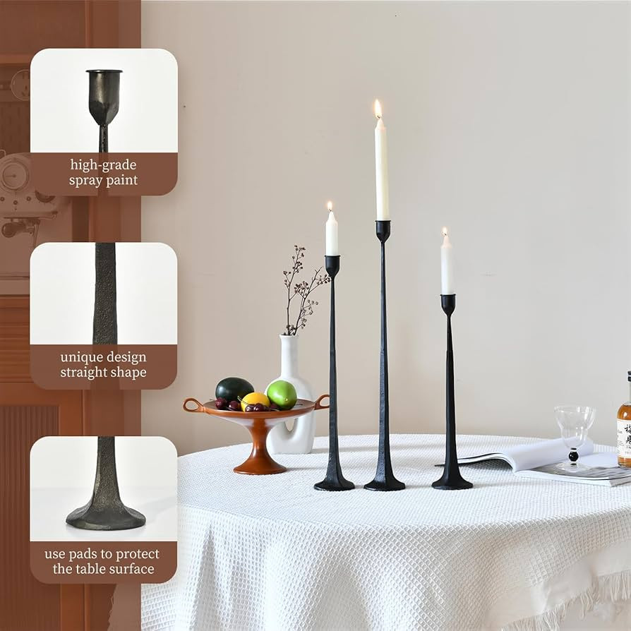 Iron Black Candlestick Holders, Set of 3 Candle Stick Holders,Fits 3/4 inch Thick Candle&Led Cand... | Amazon (US)
