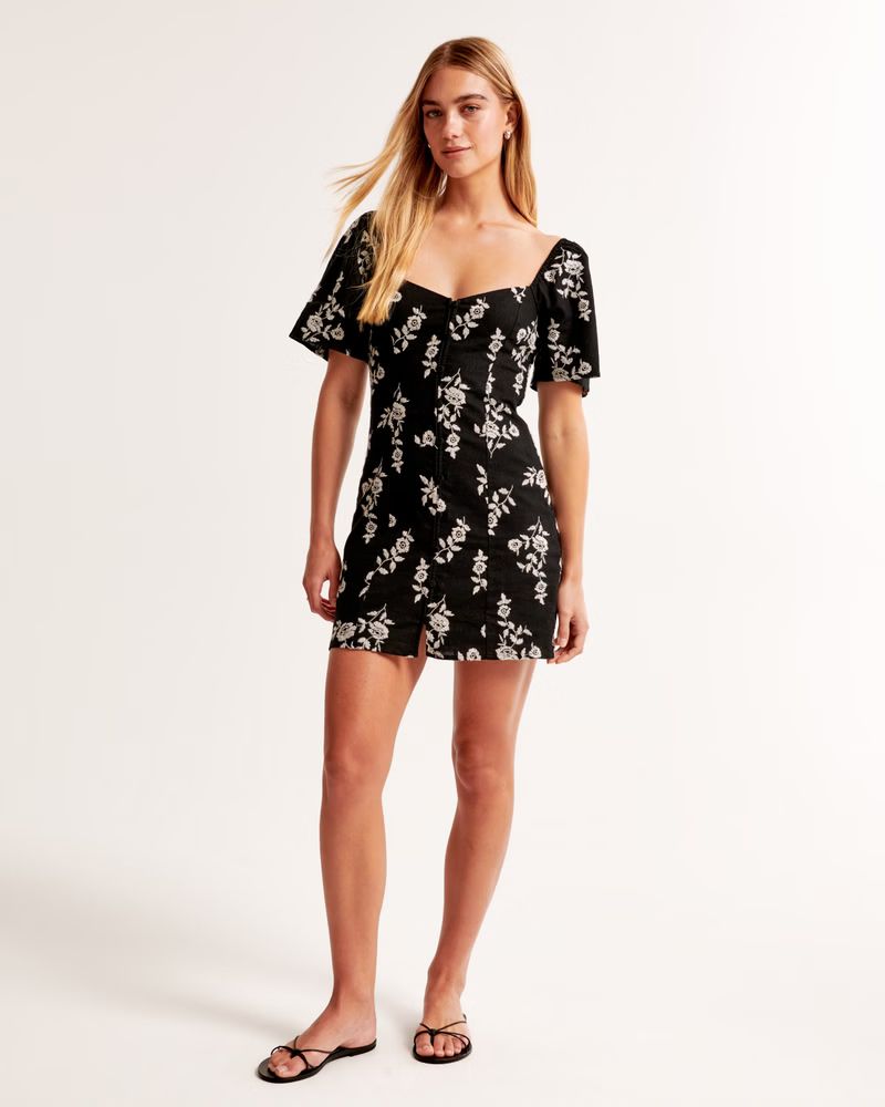 Linen-Blend Button-Through Mini Dress | Abercrombie & Fitch (US)