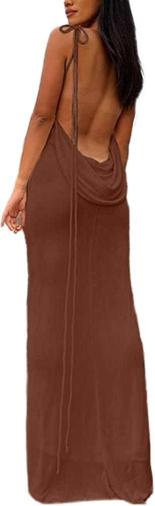 JUMISEE Women Sexy Backless Draped Maxi Dress Elegant Sleeveless Spaghetti Strap Evening Dress Lo... | Amazon (US)