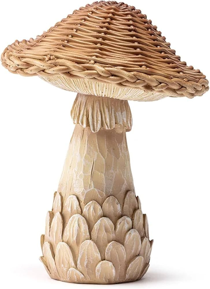 Woven Wicker Cap Mushroom Woodland 7.75 x 6 x 6 inches Tan and Brown Resin Stone Collectible Figu... | Amazon (US)