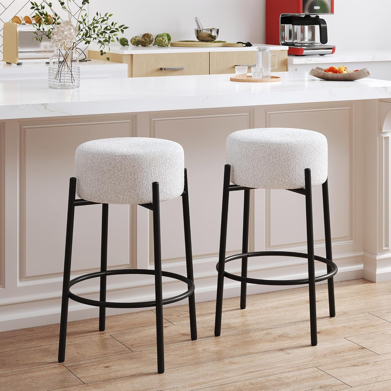 Flouki Swivel Bar Stools Counter Height, Modern Backless Stools for Kitchen Counter, Boucle Fabri... | Amazon (US)