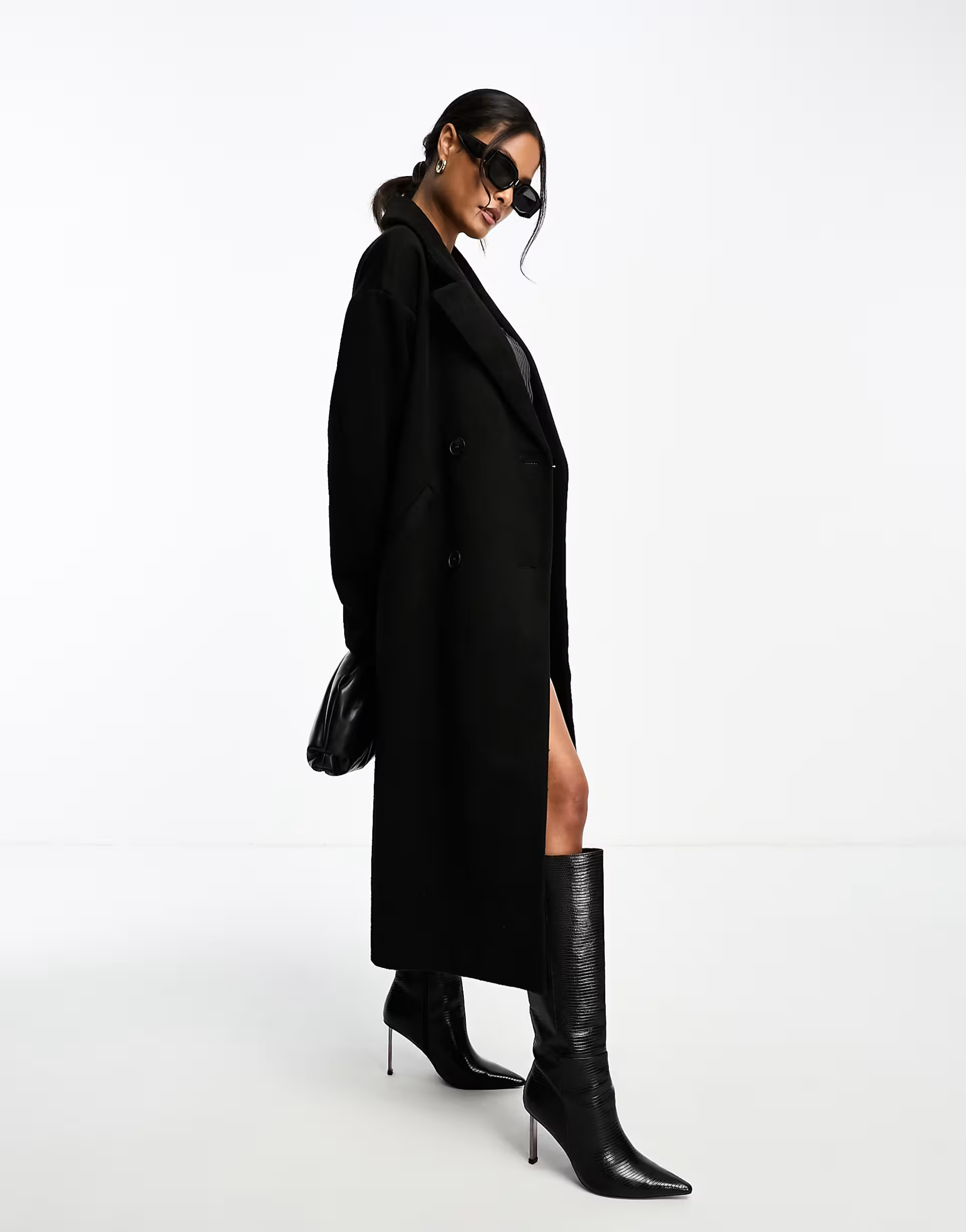 Monki oversize double breasted coat in black | ASOS (Global)