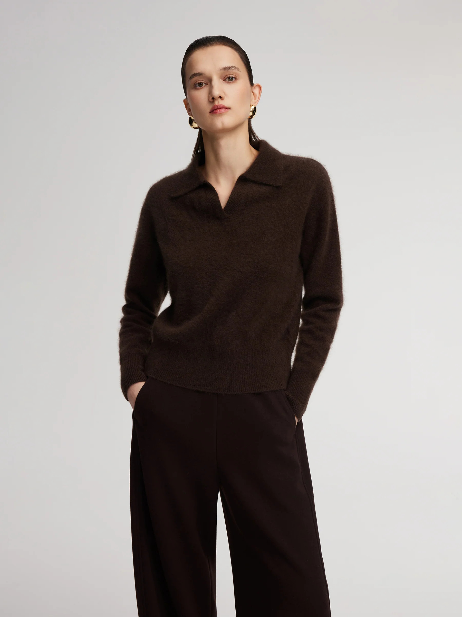 100% Brushed Wool Johnny-Collar Women Sweater | GOELIA