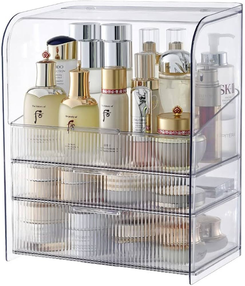 MOOCHI Clear Large Cosmetic Makeup Organizer With High Drawer Water Proof PET Cosmetics Storage D... | Amazon (US)