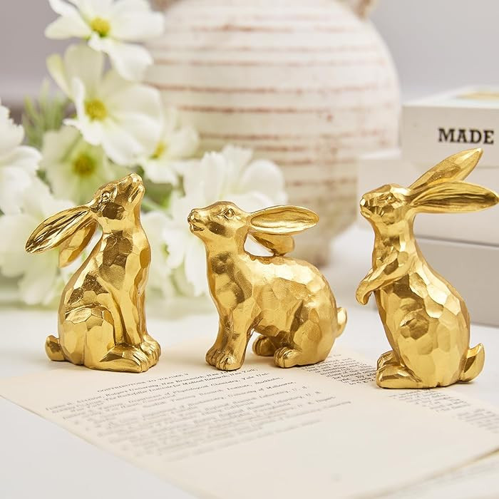3 Gold Easter Bunny Decorations, Resin Rabbit Figurine Small Decorative Bunny Statues for Tableto... | Amazon (US)