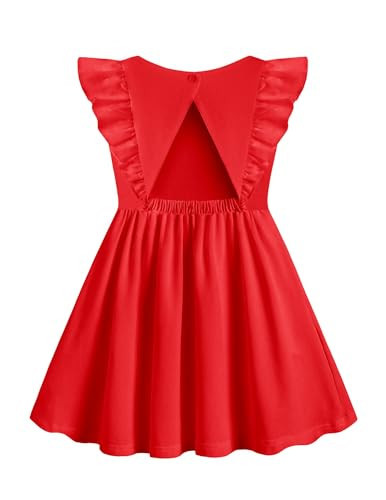 Arshiner Toddler Girl Dresses Ruffle Sleeve Dress for Girls Kids Summer Casual Beach Backless Sundresses Red Toddler Dress 2T | Amazon (US)