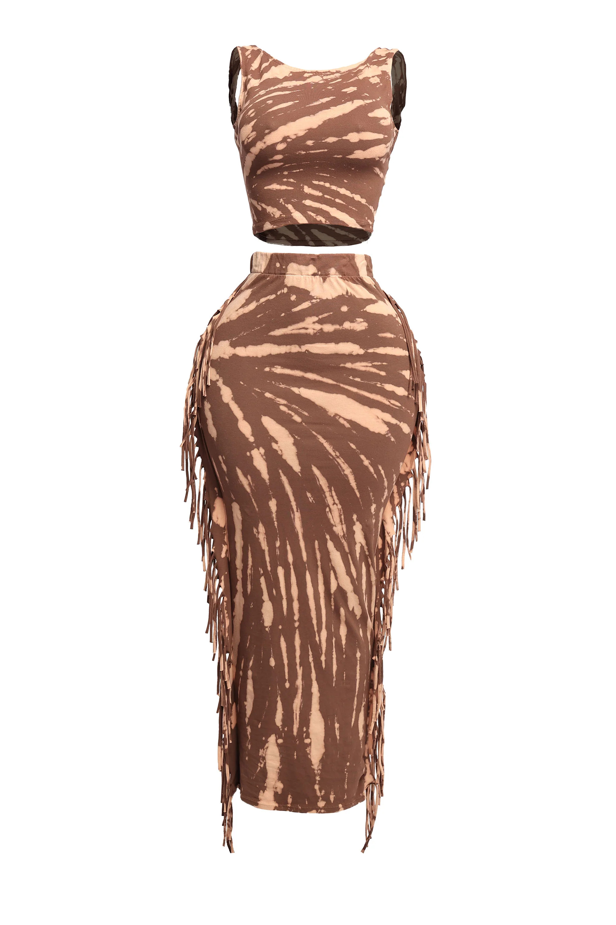 Tie Dye Tank Top and Fringe Skirt Set | Bogomore
